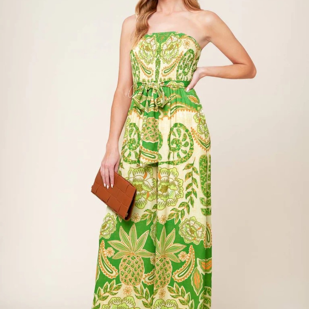 Flying Tomato Green and Yellow Strapless Jumpsuit
